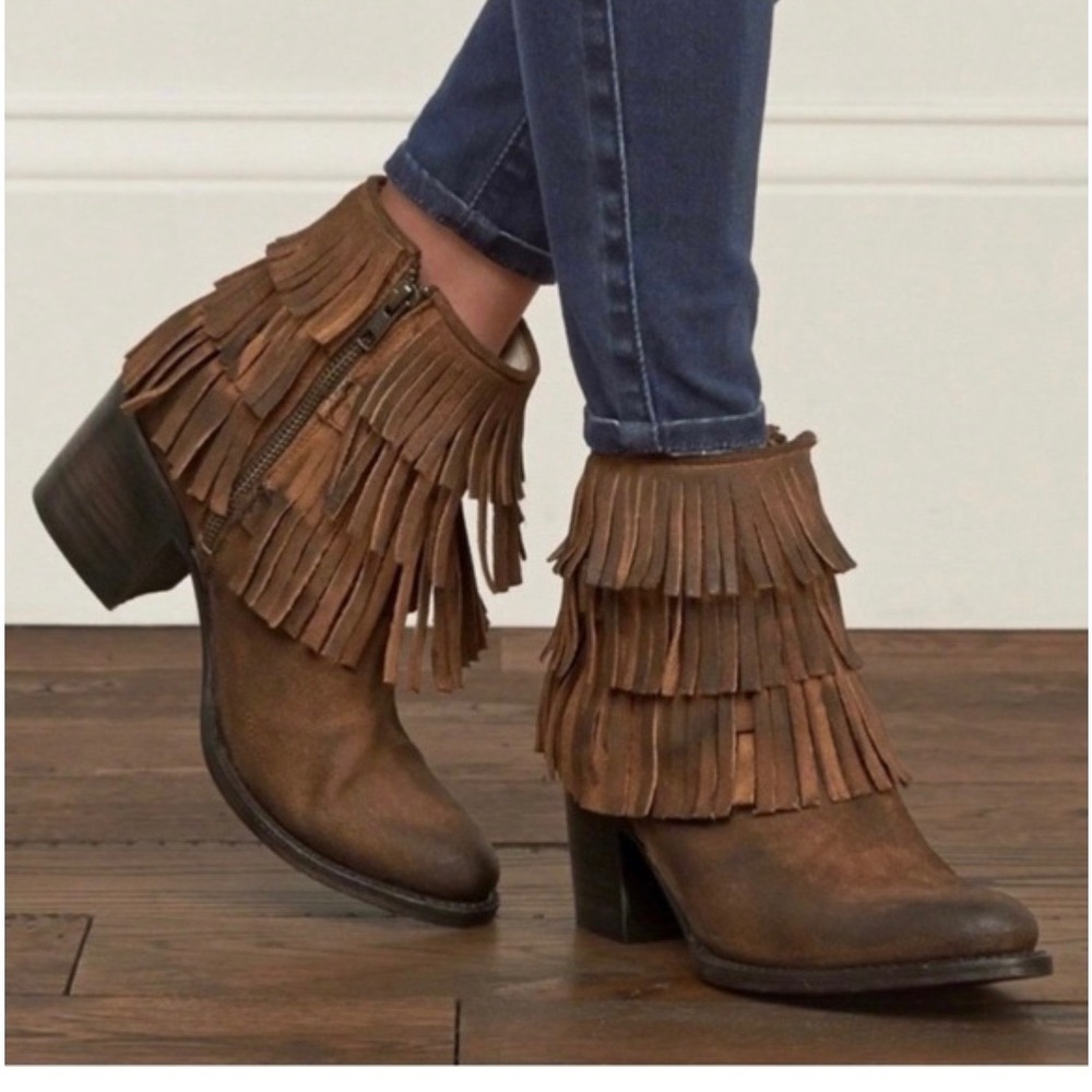 Freebird by Steven Belle fringe Leather Ankle BootS Size 9 brown western cowgirl